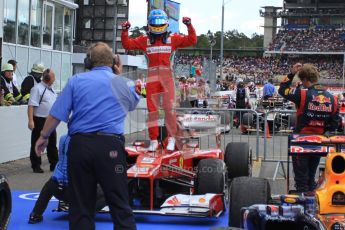 © 2012 Octane Photographic Ltd. German GP Hockenheim - Sunday 22nd July 2012 - F1 Podium - Fernando Alonso - Winner (Ferrari) celebrates after climbing out his car. Digital Ref : 0421lw7d6423