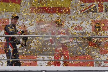 © 2012 Octane Photographic Ltd. German GP Hockenheim - Sunday 22nd July 2012 - F1 Podium - Fernando Alonso - Winner (Ferrari) alongside Sebastian Vettel, 2nd (Red Bull), and Jenson Button 3rd. Vettel was later dropped to 5th with a penalty for overtaking Button (McLaren) off the track in the final laps. Digital Ref : 0421lw7d9352