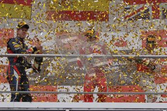 © 2012 Octane Photographic Ltd. German GP Hockenheim - Sunday 22nd July 2012 - F1 Podium - Fernando Alonso - Winner (Ferrari) alongside Sebastian Vettel, 2nd (Red Bull), and Jenson Button 3rd. Vettel was later dropped to 5th with a penalty for overtaking Button  (McLaren) off the track in the final laps. Digital Ref : 0421lw7d9352