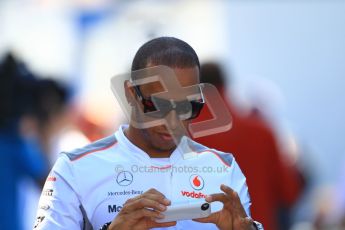 © 2012 Octane Photographic Ltd. German GP Hockenheim - Sunday 22nd July 2012 - F1 Raceday paddock. McLaren MP4/27 - Lewis Hamilton photographing the media for his 100th GP twitter feed. Digital Ref : 0422lw1d4680