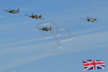 World © 2012 Octane Photographic Ltd. Goodwood Revival. September 15th 2012. Spitfire formation with Union flag. Digital Ref : 0521cb1d9729