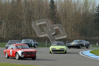 © Octane Photographic Ltd. HSCC Donington Park 17th March 2012. 70’s Road Sports Championship. Dobson - Alfa Romeo 2000 GTV, Mark Bennett - Renault Alpine A310, Robert Barter - Jensen Healey and James Dean - Lotus Europa.  Digital ref : 0239lw7d3630