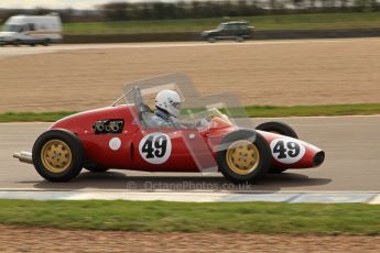 © Octane Photographic Ltd. HSCC Donington Park 17th March 2012. Historic Formula Junior Championship (Rear engine).. Mike Gregory - De Tomaso ISIS. Digital ref : 0243lw7d6956