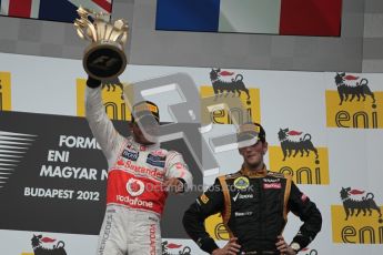 © 2012 Octane Photographic Ltd. Hungarian GP Hungaroring - Sunday 29th July 2012 - F1 Podium. Lewis Hamilton - Race winner and Romain Grosjean, 3rd. Digital Ref :