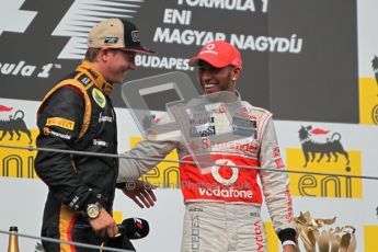 © 2012 Octane Photographic Ltd. Hungarian GP Hungaroring - Sunday 29th July 2012 - F1 Podium. Lewis Hamilton - Race winner, and Kimi Raikkonen, 2nd. Digital Ref :