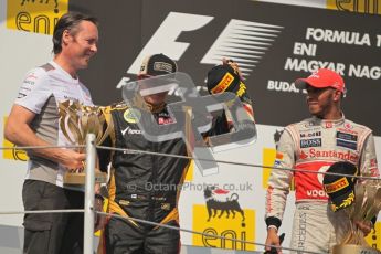 © 2012 Octane Photographic Ltd. Hungarian GP Hungaroring - Sunday 29th July 2012 - F1 Podium. Sam Michael, Lewis Hamilton - Race winner, and Kimi Raikkonen, 2nd. Digital Ref :