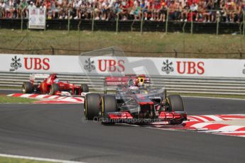 © 2012 Octane Photographic Ltd. Hungarian GP Hungaroring - Sunday 29th July 2012 - F1 Race. McLaren MP4/27 - Lewis Hamilton, Red Bull RB8 - Sebastian Vettel and Ferrari F2012 - Fernando Alonso. Digital Ref :
