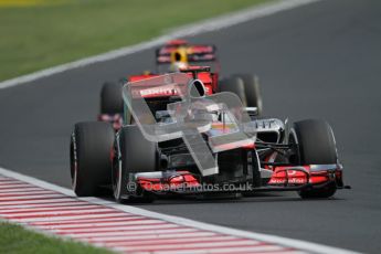 © 2012 Octane Photographic Ltd. Hungarian GP Hungaroring - Sunday 29th July 2012 - F1 Race. McLaren MP4/27 - Jenson Button and Red Bull RB8 - Sebastian Vettel. Digital Ref :