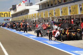 © 2012 Octane Photographic Ltd. Hungarian GP Hungaroring - Friday 27th July 2012 - GP2 Practice - The always busy GP2 pitlane. Digital Ref : 0426cb7d9925