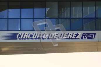 © 2012 Octane Photographic Ltd. Jerez Winter Test Day 1 - Tuesday 7th February 2012. Jerez circuit sign above the pitlane. Digital Ref : 0217lw7d3000