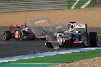 © 2012 Octane Photographic Ltd. Jerez Winter Test Day 3 - Thursday 9th February 2012. Sauber C31 - Sergio Perez and McLaren MP4/27 - Lewis Hamilton. Digital Ref : 0219lw1d6576
