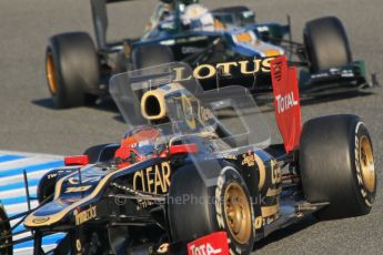 © 2012 Octane Photographic Ltd. Jerez Winter Test Day 3 - Thursday 9th February 2012. Lotus E20 - Romain Grosjean and Caterham CT01 - Giedo van der Garde. Digital Ref : 0219lw1d6996