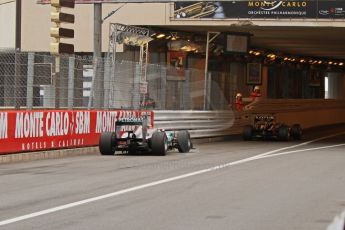 © Octane Photographic Ltd. 2012. F1 Monte Carlo - Race. Sunday 27th May 2012. Michael Schumacher - Mercedes, chases Kimi Raikkonen - Lotus, into the tunnel. Digital Ref : 0357cb7d0091