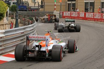 © Octane Photographic Ltd. 2012. F1 Monte Carlo - Race. Sunday 27th May 2012. Kimi Raikkonen - Lotus, Michael Schumacher - Mercedes and Nico Hulkenberg - Force India. Digital Ref : 0357cb7d0199