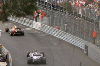© Octane Photographic Ltd. 2012. F1 Monte Carlo - Race. Sunday 27th May 2012. Kimi Raikkonen - Lotus and Bruno Senna - Williams. Digital Ref : 0357cb7d0459