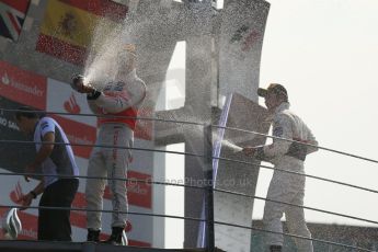 World © Octane Photographic Ltd. Formula 1 Italian GP, Podium ceremony 9th September 2012. Lewis Hamilton (McLaren) and Sergio Perez (Sauber) spray the bubbles. Digital Ref : 0519lw1d9202