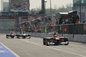 © 2012 Octane Photographic Ltd. Italian GP Monza - Saturday 8th September 2012 - F1 Qualifying. Ferrari F2012 - Felipe Massa and Fernando Alonso sandwiching Michael Schumacher. Digital Ref :