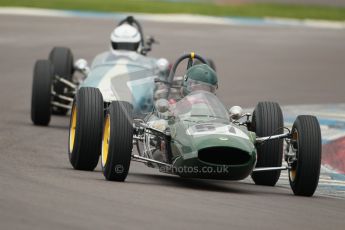 © Octane Photographic Ltd. Motors TV day – Donington Park, Saturday 31st March 2012. Formula Junior 2nd session, Michael Hibberd - Lotus 27 and Jonathan Hughes - Brabham BT6. Digital ref : 0268cb1d0011