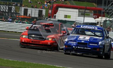 © Carl Jones / Octane Photographic Ltd. Silverstone Classic. Fujifilm Touring Car Trophy 1970-2000. 22nd July 2012. Werner Huber, Audi A4 and Paul Smith, Ford RS500. Digital Ref : 0416CJ7D1470