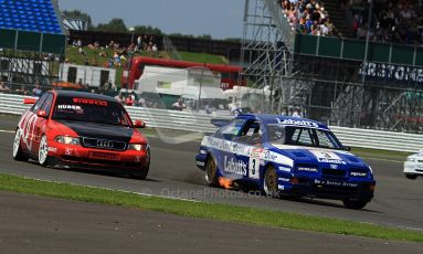 © Carl Jones / Octane Photographic Ltd. Silverstone Classic. Fujifilm Touring Car Trophy 1970-2000. 22nd July 2012. Werner Huber, Audi A4 and Paul Smith, Ford RS500, Silverstone Classic. Digital Ref : 0415CJ7D1472