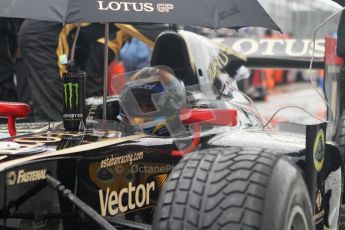 © 2012 Octane Photographic Ltd. British GP Silverstone - Saturday 7th July 2012 - GP2 Race 1 - Esteban Gutierrez shelters from the rain on the grid. Digital Ref : 0400lw7d5917i