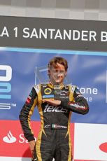 © 2012 Octane Photographic Ltd. British GP Silverstone - Saturday 7th July 2012 - GP2 Race 1 - Esteban Gutierrez salutes the crowd from the top step of the podium. Digital Ref : 0400lw7d6635
