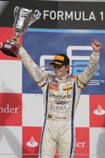 © 2012 Octane Photographic Ltd. British GP Silverstone - Saturday 7th July 2012 - GP2 Race 1 - Barwa Addax team - Johnny Cecotto with his 2nd place trophy. Digital Ref : 0400lw7d6698