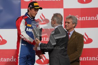 © 2012 Octane Photographic Ltd. British GP Silverstone - Saturday 7th July 2012 - GP2 Race 1 - iSport International - Jolyon Palmer receives his 3rd place trophy. Digital Ref : 0400lw7d6707