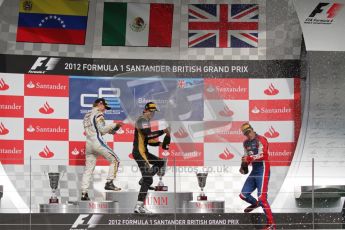 © 2012 Octane Photographic Ltd. British GP Silverstone - Saturday 7th July 2012 - GP2 Race 1, champagne fight with Johnny Cecotto, Esteban Gutierrez and Jolyon Palmer. Digital Ref : 0400lw7d6755