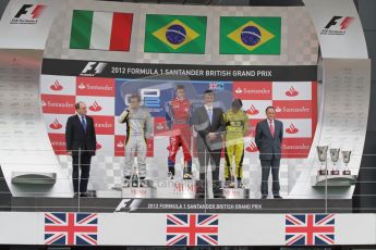 © 2012 Octane Photographic Ltd. British GP Silverstone - Sunday 8th July 2012 - GP2 Race 2 - Davide Valsecchi, Luiz Razia and Felipe Nasr on the podium. Digital Ref : 0401lw7d7599