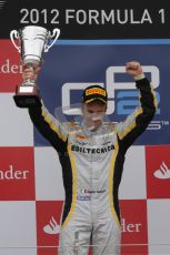 © 2012 Octane Photographic Ltd. British GP Silverstone - Sunday 8th July 2012 - GP2 Race 2 - Davide Valsecchi celebrates on the podium. Digital Ref : 0401lw7d7639