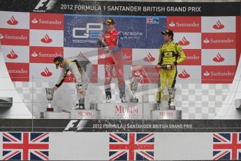 © 2012 Octane Photographic Ltd. British GP Silverstone - Sunday 8th July 2012 - GP2 Race 2 - Davide Valsecchi, Luiz Razia and Felipe Nasr on the podium. Digital Ref : 0401lw7d7665