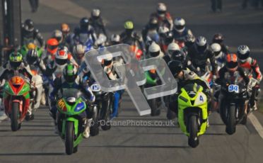 © Octane Photographic Ltd. Thundersport – Donington Park -  24th March 2012. RLRmotorsports.com 600 Sportsman Elite, the pack heads out of the pitlane. Digital ref : 0260cb7d3381