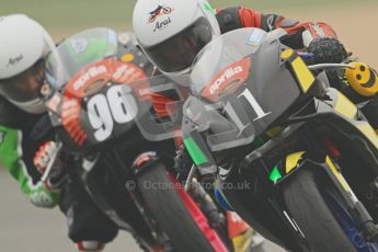 © Octane Photographic Ltd. Thundersport – Donington Park - 24th March 2012. Aprillia Superteens, Joe Sheldon-Show and Conor Wheeler. Digital ref : 0252cb7d1639