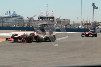 © 2012 Octane Photographic Ltd. European GP Valencia - Sunday 24th June 2012 - F1 Race. HRT F112 - Narain Karthikeyan and Marussia MR01 - Charles Pic. Digital Ref : 0374lw1d7011