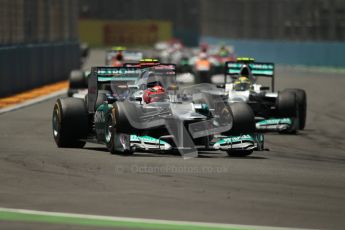 © 2012 Octane Photographic Ltd. European GP Valencia - Sunday 24th June 2012 - F1 Race. Mercedes W03 - Michael Schumacher and Nico Rosberg. Digital Ref : 0374lw1d7731