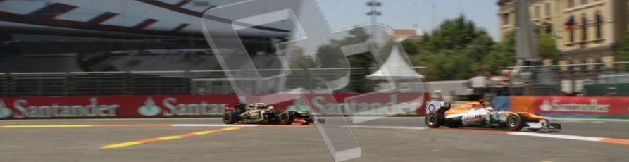 © 2012 Octane Photographic Ltd. European GP Valencia - Sunday 24th June 2012 - F1 Race. Force India VJM05 - Paul di Resta and Lotus E20 - Kimi Raikkonen. Digital Ref : 0374lw7d3150