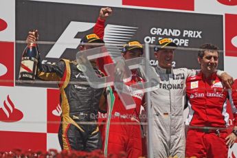 © 2012 Octane Photographic Ltd. European GP Valencia - Sunday 24th June 2012 - F1 Podium. Ferrari - Fernando Alonso, Lotus - Kimi Raikkonen and Mercedes - Michael Schumacher. Digital Ref : 0374lw7d3550