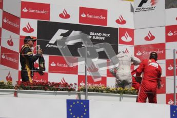 © 2012 Octane Photographic Ltd. European GP Valencia - Sunday 24th June 2012 - F1 Podium. Ferrari - Fernando Alonso, Lotus - Kimi Raikkonen and Mercedes - Michael Schumacher. Digital Ref : 0374lw7d3570