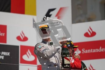© 2012 Octane Photographic Ltd. European GP Valencia - Sunday 24th June 2012 - F1 Podium. Michael Schumacher celebrates. Digital Ref : 0374lw7d3627