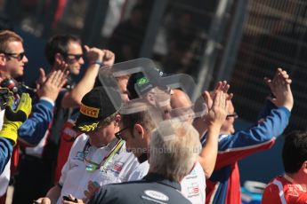 © 2012 Octane Photographic Ltd. European GP Valencia - Sunday 24th June 2012 - GP2 Race 2 Podium - The team members gather to cheer on their drivers on the podium. Digital Ref : 0375lw1d6560