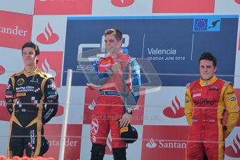 © 2012 Octane Photographic Ltd. European GP Valencia - Sunday 24th June 2012 - GP2 Race 2 Podium - Luiz Razia - Arden International, James Calado - Lotus GP and Fabio Leimer - Racing Engineering. Digital Ref : 0375lw1d6577