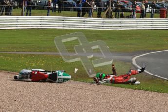 © Octane Photographic Ltd. Wirral 100, 28th April 2012. 250ccGP, Formula 400 and Minitwins, qualifying race. Steve Green drops his Honda 250 whilst leading the Qualifying race. Digital ref : 0303cb7d8939