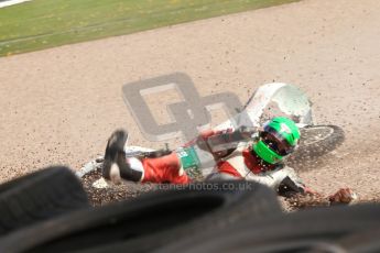 © Octane Photographic Ltd. Wirral 100, 28th April 2012. 250ccGP, Formula 400 and Minitwins, qualifying race. Steve Green drops his Honda 250 whilst leading the Qualifying race. Digital ref : 0303cb7d8950