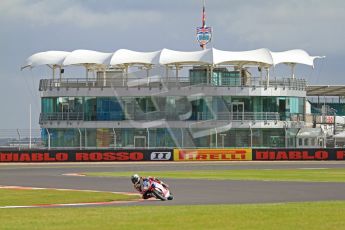 © Octane Photographic Ltd. World Superbike Championship – Silverstone, 2nd Qualifying Practice. Saturday 4th August 2012. Carlos Checa passes the BRDC pavilion - Ducati 1098R - Althea Racing. Digital Ref : 0445cb7d1462