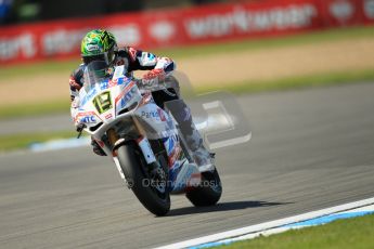 © Octane Photographic Ltd. 2012 World Superbike Championship – European GP – Donington Park. Friday 11th May 2012. WSBK Free Practice. Chaz Davies - Aprillia RSV4 Factory. Digital Ref : 0328cb1d2917