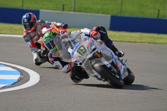 © Octane Photographic Ltd. 2012 World Superbike Championship – European GP – Donington Park. Saturday 12th May 2012. WSBK Saturday Qualifying practice. Chaz Davies and Mark Aitchison. Digital Ref : 0332lw7d4958
