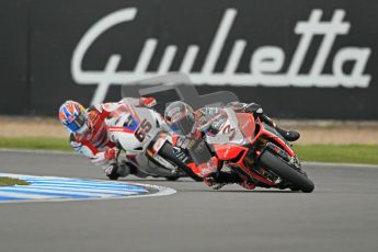 © Octane Photographic Ltd 2012. World Superbike Championship – European GP – Donington Park, Sunday 13th May 2012. Race 1. Max Biaggi and Jonathan Rea. Digital Ref : 0335cb1d5123