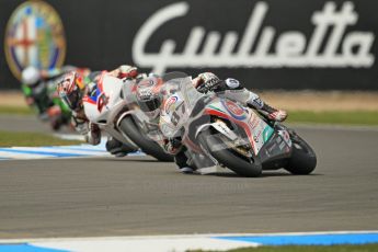 © Octane Photographic Ltd 2012. World Superbike Championship – European GP – Donington Park, Sunday 13th May 2012. Race 1. Lorenzo Zanetti and Hiroshi Aoyama. Digital Ref : 0335cb1d5181