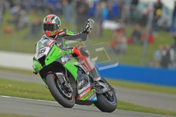 © Octane Photographic Ltd 2012. World Superbike Championship – European GP – Donington Park, Sunday 13th May 2012. Race 1. Tom Sykes waves to the crowd. Digital Ref : 0335cb1d5441